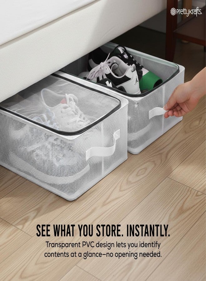 PrettyKrafts Shoe Storage Box, Clear Plastic Stackable Shoe Box, Space Saving Foldable Multipurpose Storage Organizer for Shoes & Blankets, Clothes, UnderBed & Closet Storage (62 x 33 x 34 cm) - Image 2